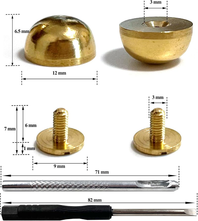 honigo 24 Pcs Gold Rivets Stud Handbag Purse Feet 1/2 inch Round Metal Solid Brass Studs Screw Back Feet 12mm Buckle Spikes Leathercraft for Leather Bag Totes DIY Craft - Image 2